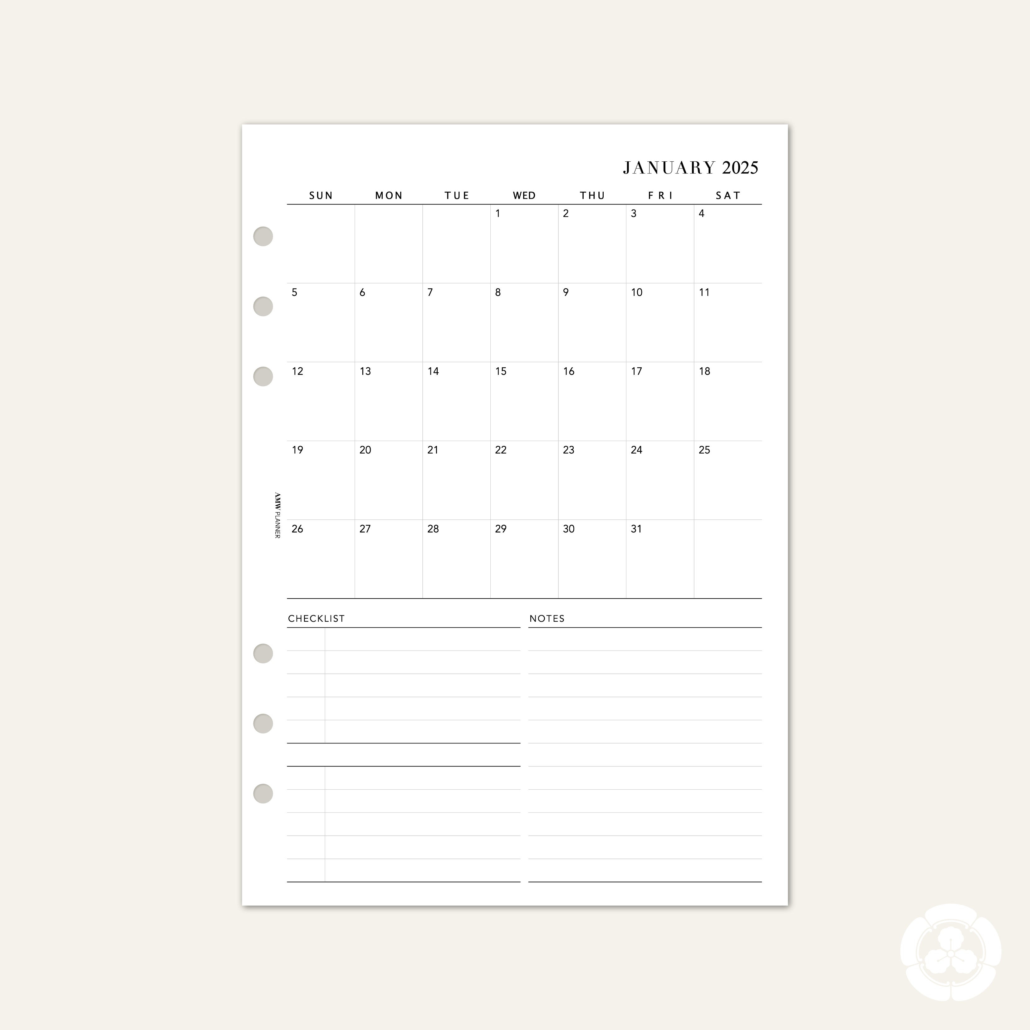 2025 Monthly On One Page Planner