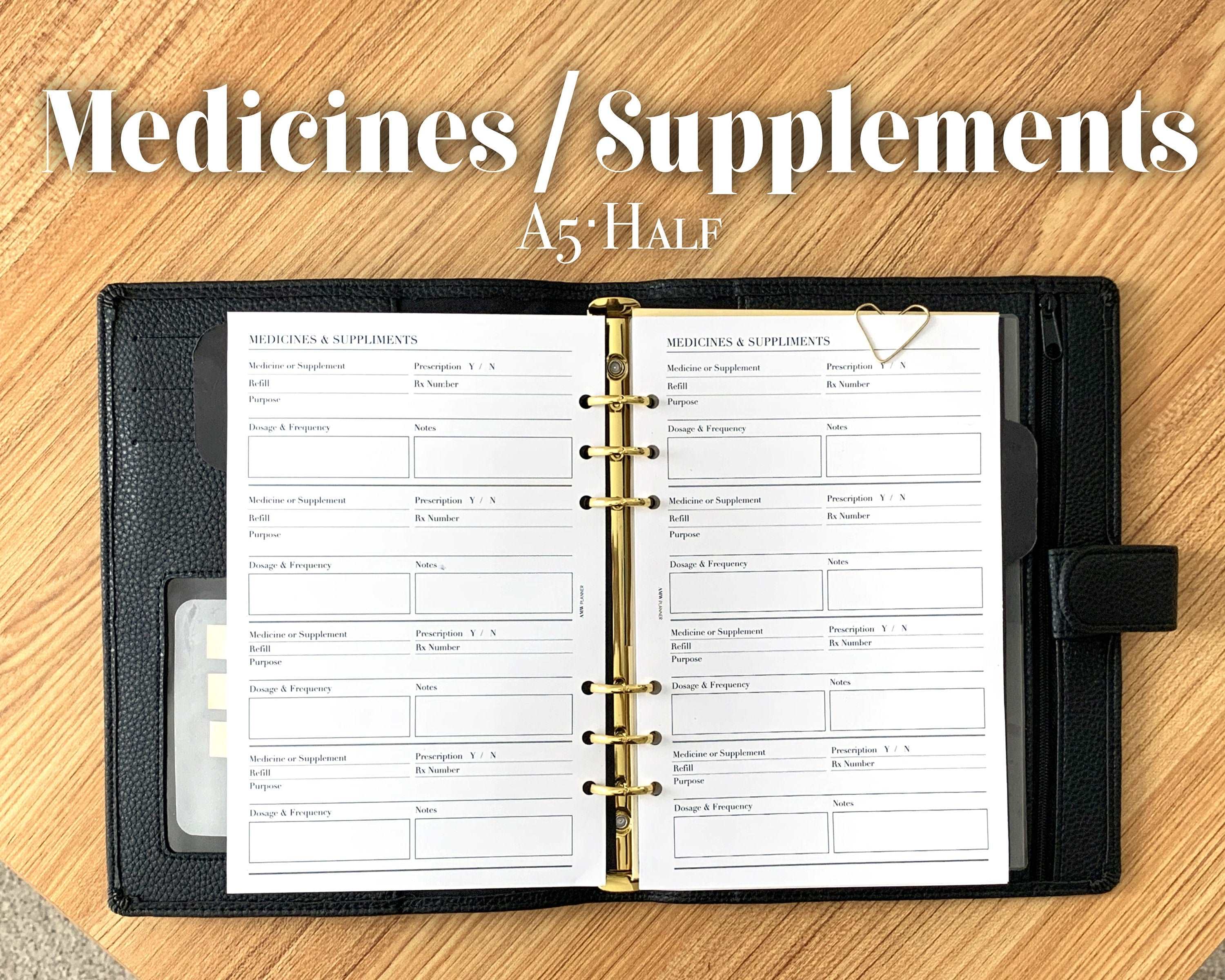 Medicines & Supplements Planner Inserts