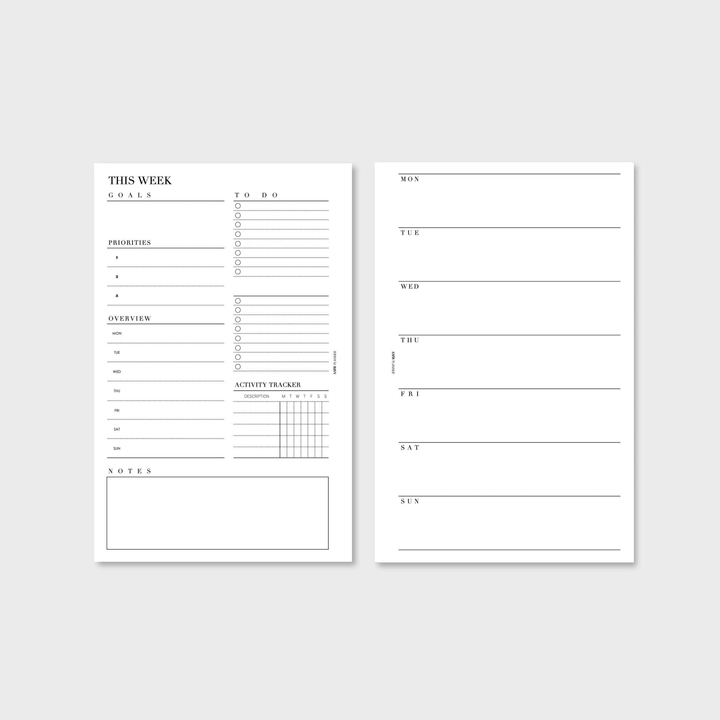 Weekly Over View Planner Inserts