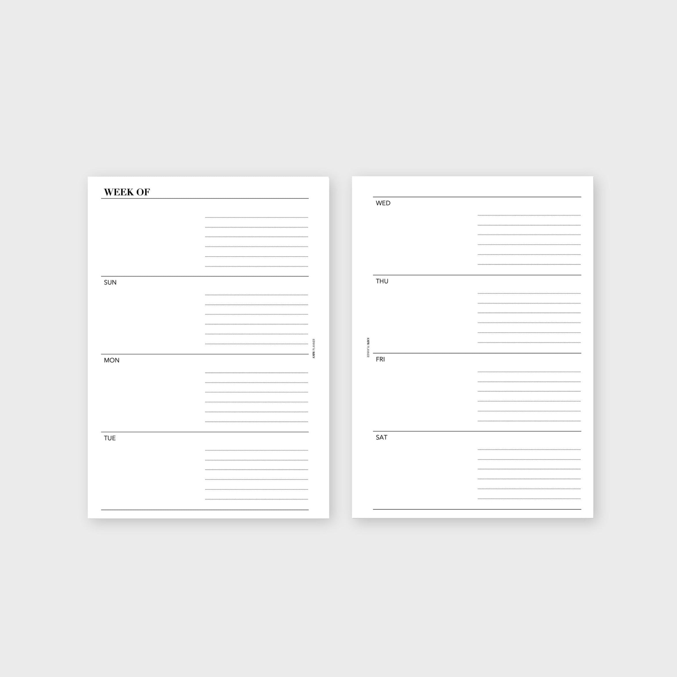 Weekly Horizontal Planner Inserts