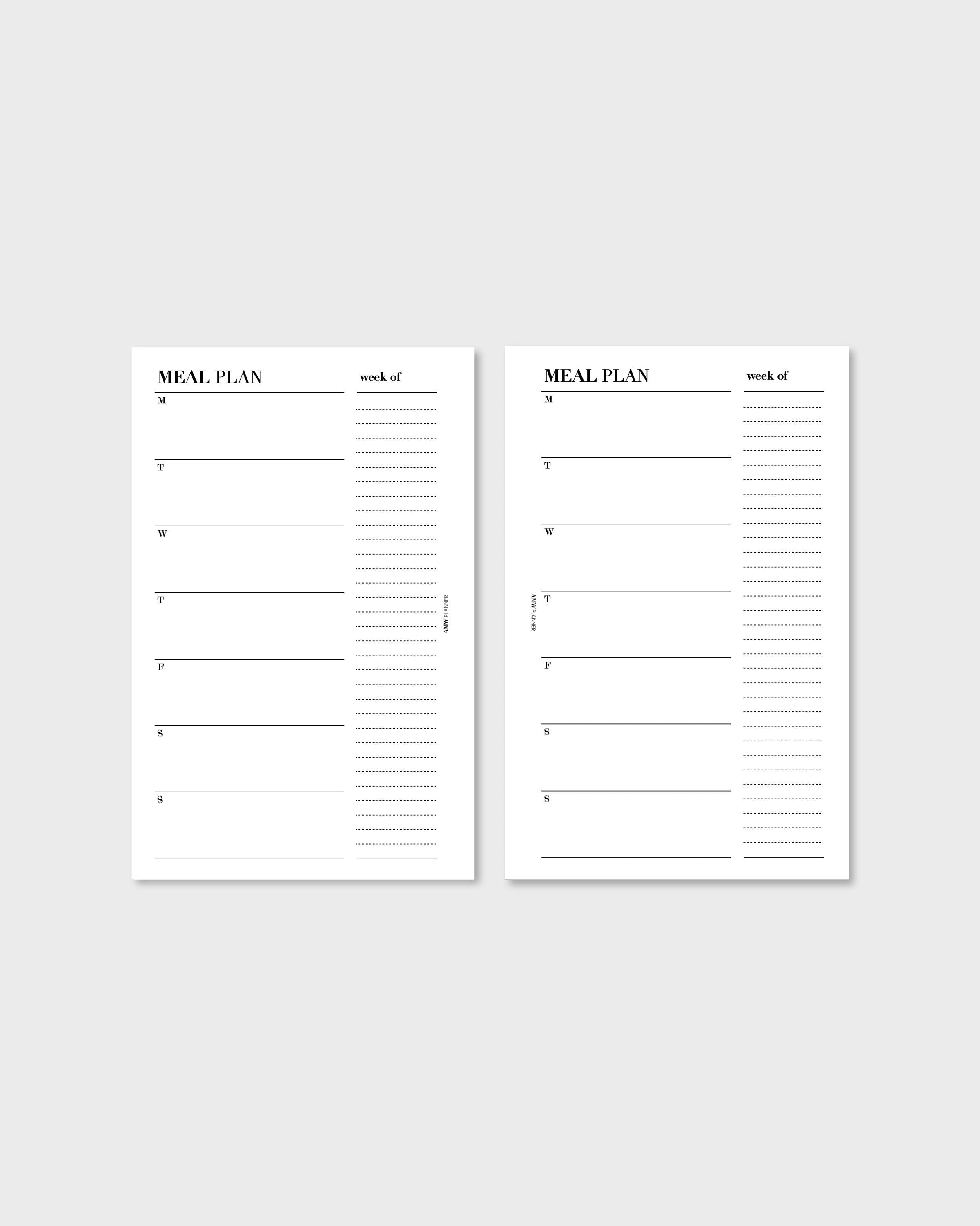 Meal Plan Grocery List Inserts